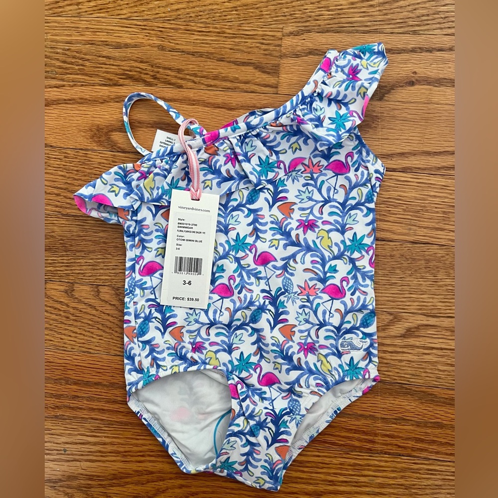 Vineyard vines baby bathing suit 3-6 mo. floral flamingos NWT